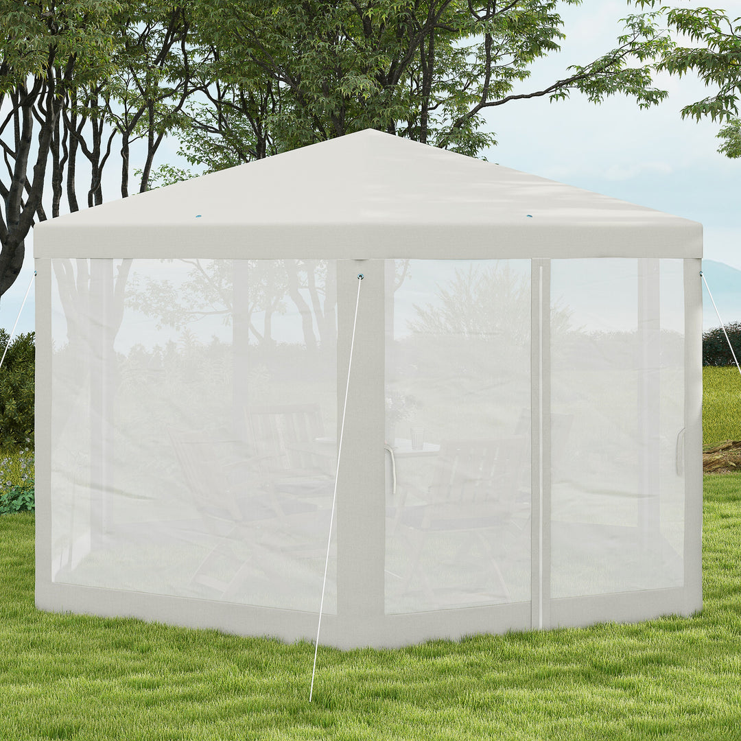 Havepavillon, sekskantet, netgardiner, metalramme, 3,94 x 3,412 x 2,5 m, cremefarvet