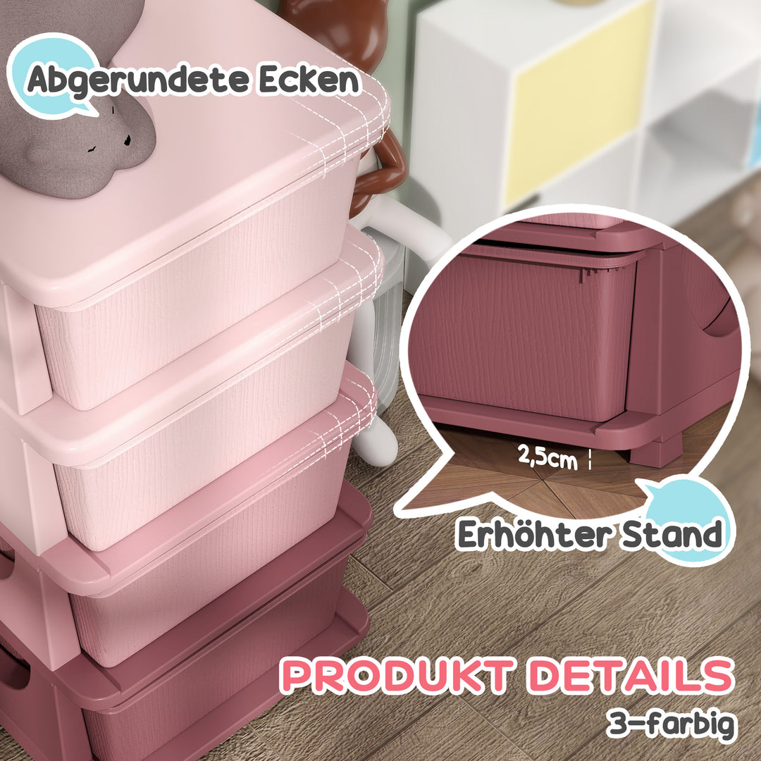 Opbevaringskasser til børn, 4 skuffer, afrundede kanter, hævet design, 37 x 37 x 76 cm, lyserød
