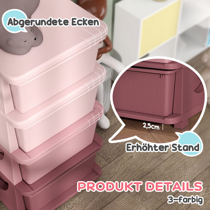 Opbevaringskasser til børn, 4 skuffer, afrundede kanter, hævet design, 37 x 37 x 76 cm, lyserød
