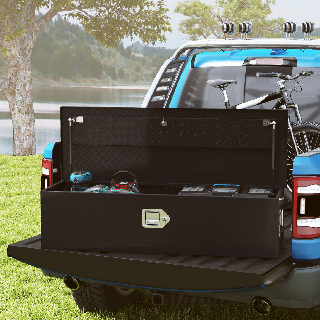 Robust opbevaringskasse i aluminium med sidehåndtag, lås og nøgler, værktøjskasse, 99 x 33 x 25,4 cm