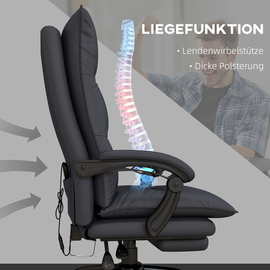 Kontorstol med massagefunktion og varmefunktion, fodstøtte, op til 120 kg, mørkegrå