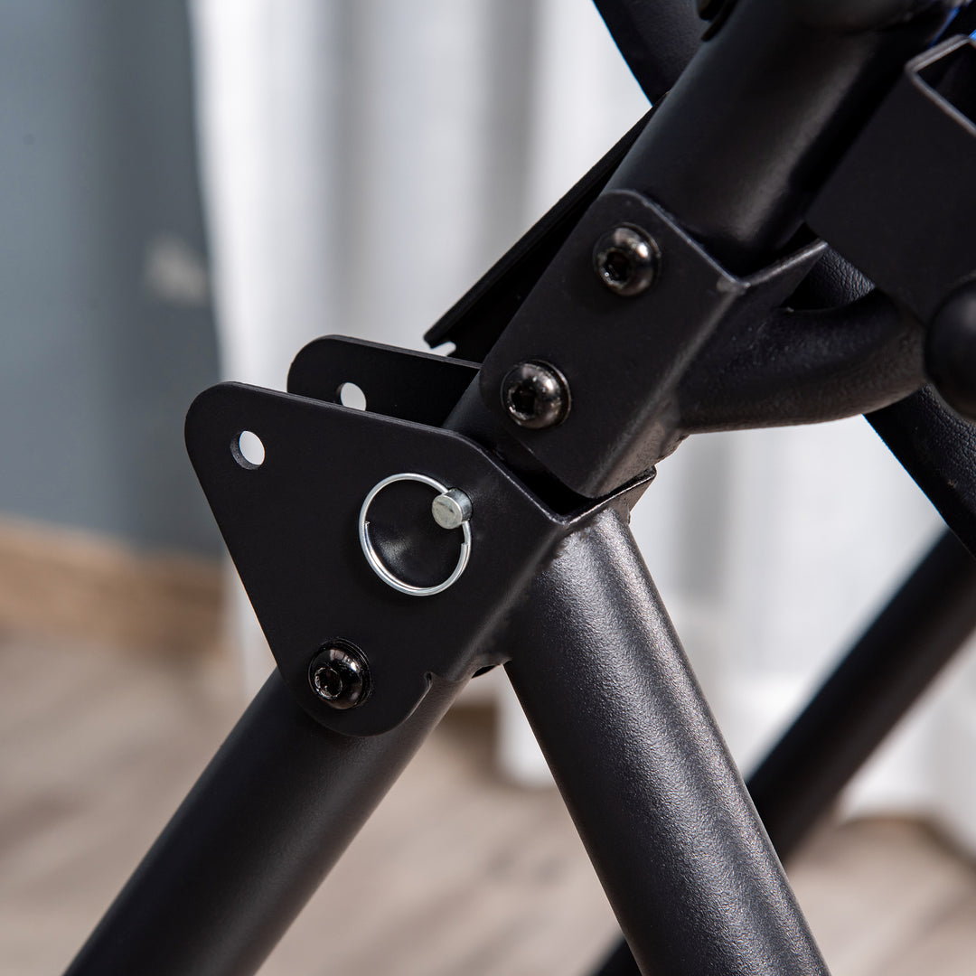 Inversion bench foldbar gravity trainer med to bevægelige hjul rygpude metal abs sort+blå 132 x 71 x 145 cm