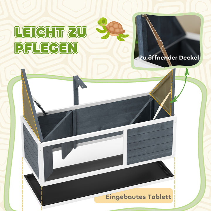 Skildpaddehus med letåbnende top, lysarmatur, transparent front, 120 x 50 x 40 cm, grå