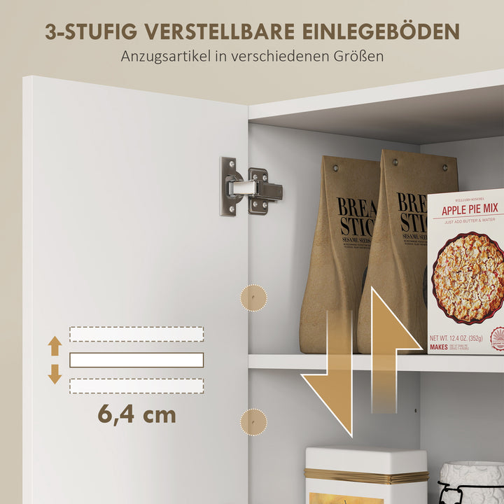 Køkkenskab med åbne hylder, rum, vinreol, spisekammerskab med 5 skabslåger, mdf, hvid