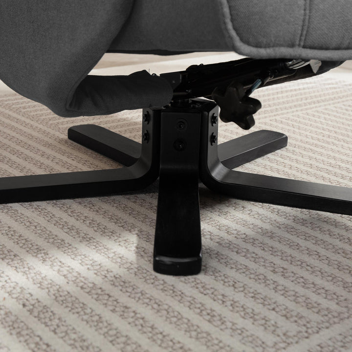 Gyngestol med fodskammel, betræk af fløjlsstof, drejestol med polstring, træstel, grå