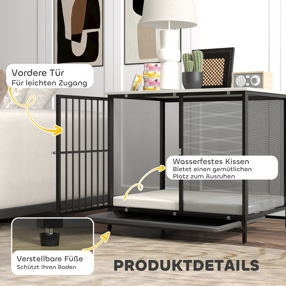 Hundebur med polstret seng, hævet bund, justerbare fødder, 80x55x71 cm, eg/sort