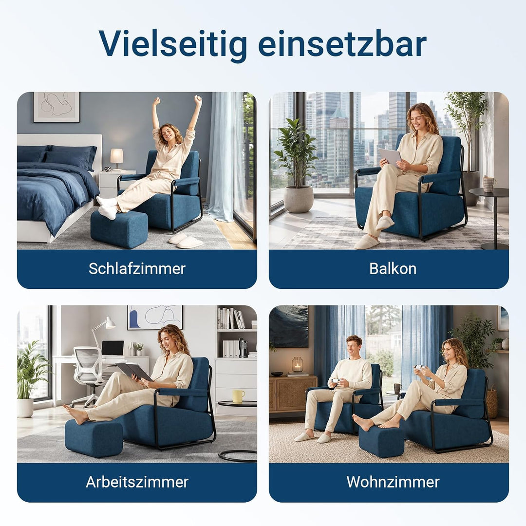 Sofa med fodskammel, 30D højelastisk skumfyld, 67 × 74 × 78 cm, blå