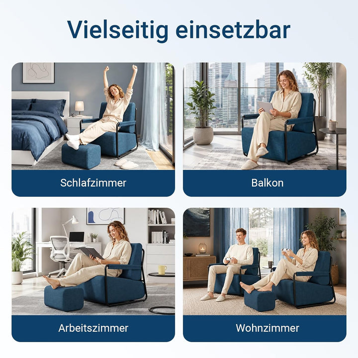 Sofa med fodskammel, 30D højelastisk skumfyld, 67 × 74 × 78 cm, blå