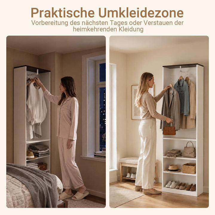 Smalt garderobeskab med tøjstang, 55 × 25 × 187 cm – 3 hylder og justerbar bundhylde
