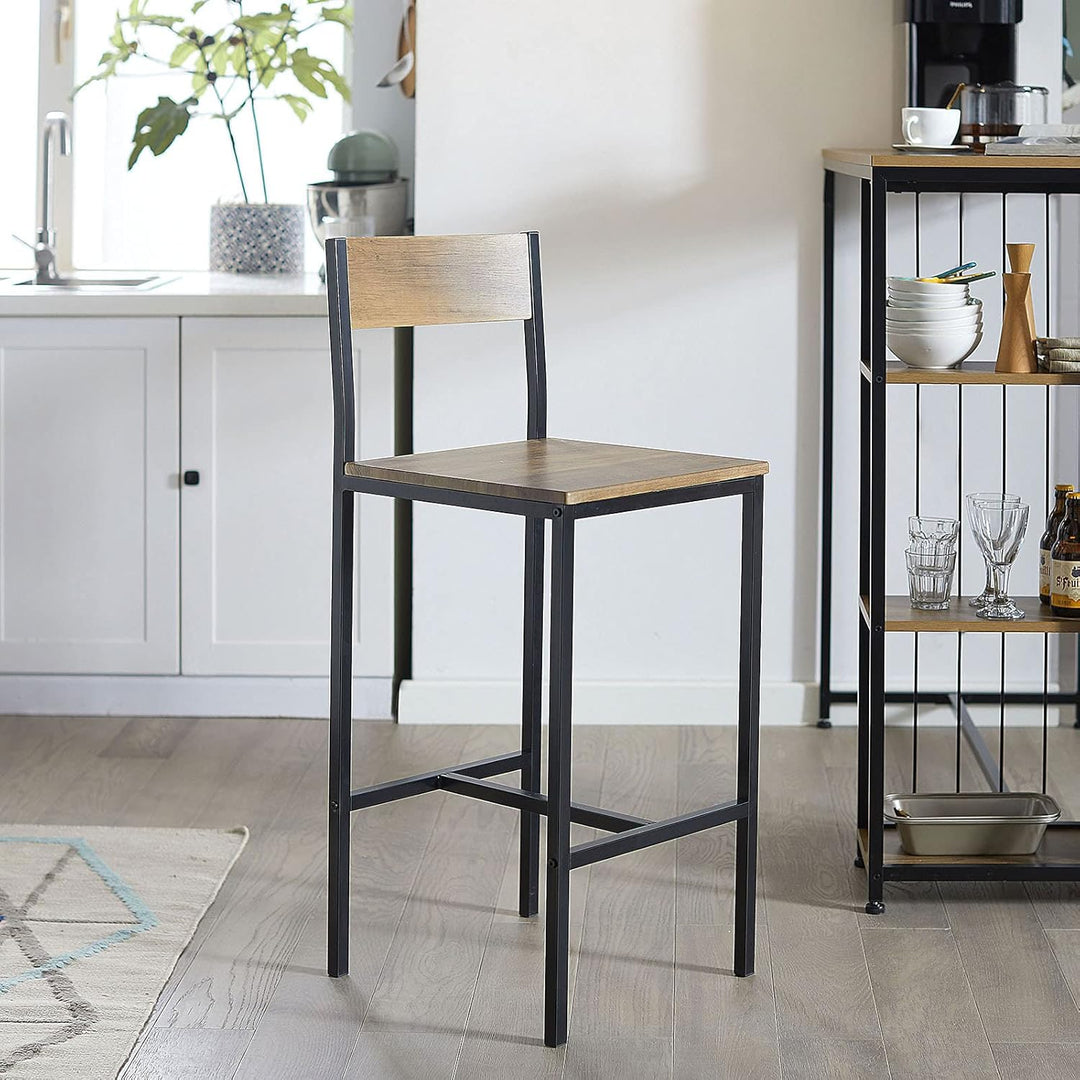 Sæt med 2 barstole, arbejdsstole, barstol med ryglæn - MDF, metal, sædehøjde 67 cm