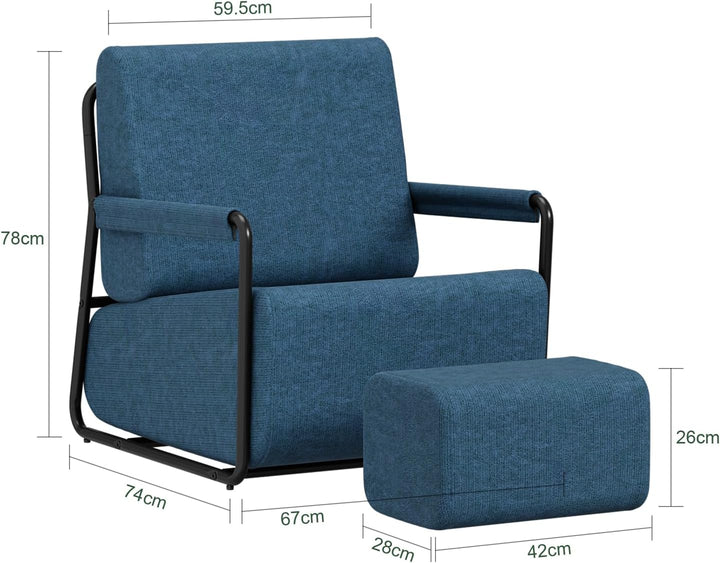 Sofa med fodskammel, 30D højelastisk skumfyld, 67 × 74 × 78 cm, blå