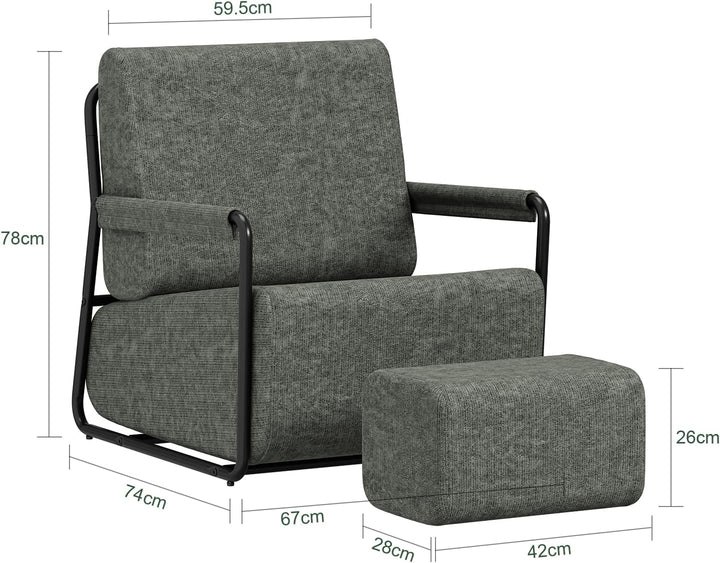 Sofa med fodskammel, 30D højelastisk skumfyld, 67 × 74 × 78 cm, grå
