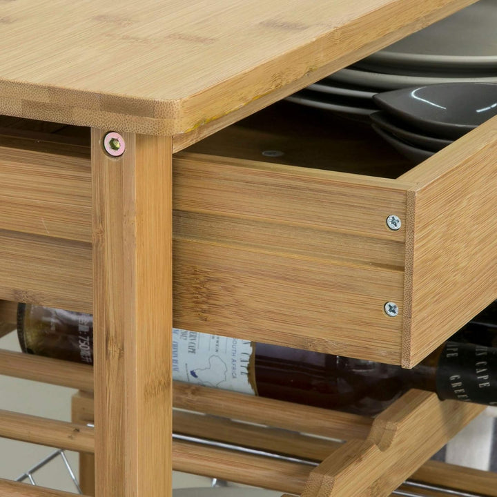 Køkkenvogn i bambus med vinreol, B56 x D36 x H92 cm, naturfarvet