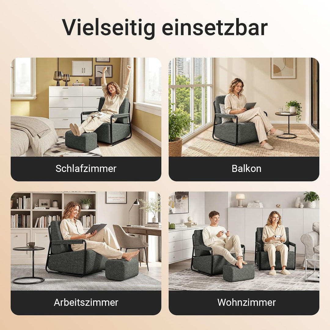 Sofa med fodskammel, 30D højelastisk skumfyld, 67 × 74 × 78 cm, grå