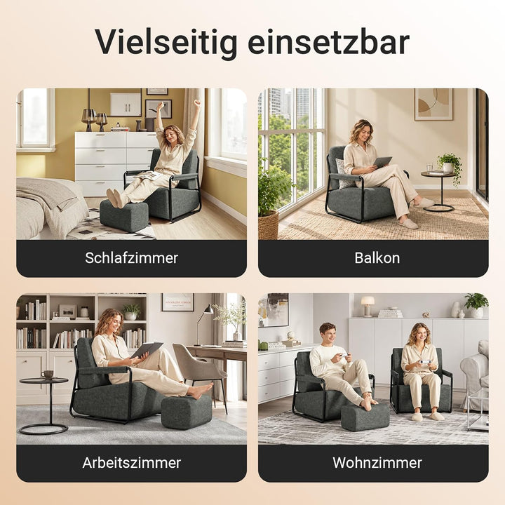 Sofa med fodskammel, 30D højelastisk skumfyld, 67 × 74 × 78 cm, grå