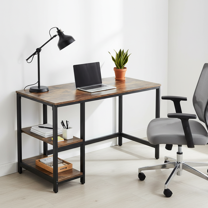 Skrivebord / computerbord med 2 hylder, 120 x 75 x 60 cm, brun