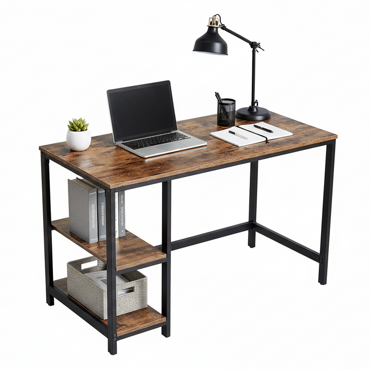 Skrivebord / computerbord med 2 hylder, 120 x 75 x 60 cm, brun