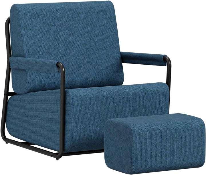 Sofa med fodskammel, 30D højelastisk skumfyld, 67 × 74 × 78 cm, blå
