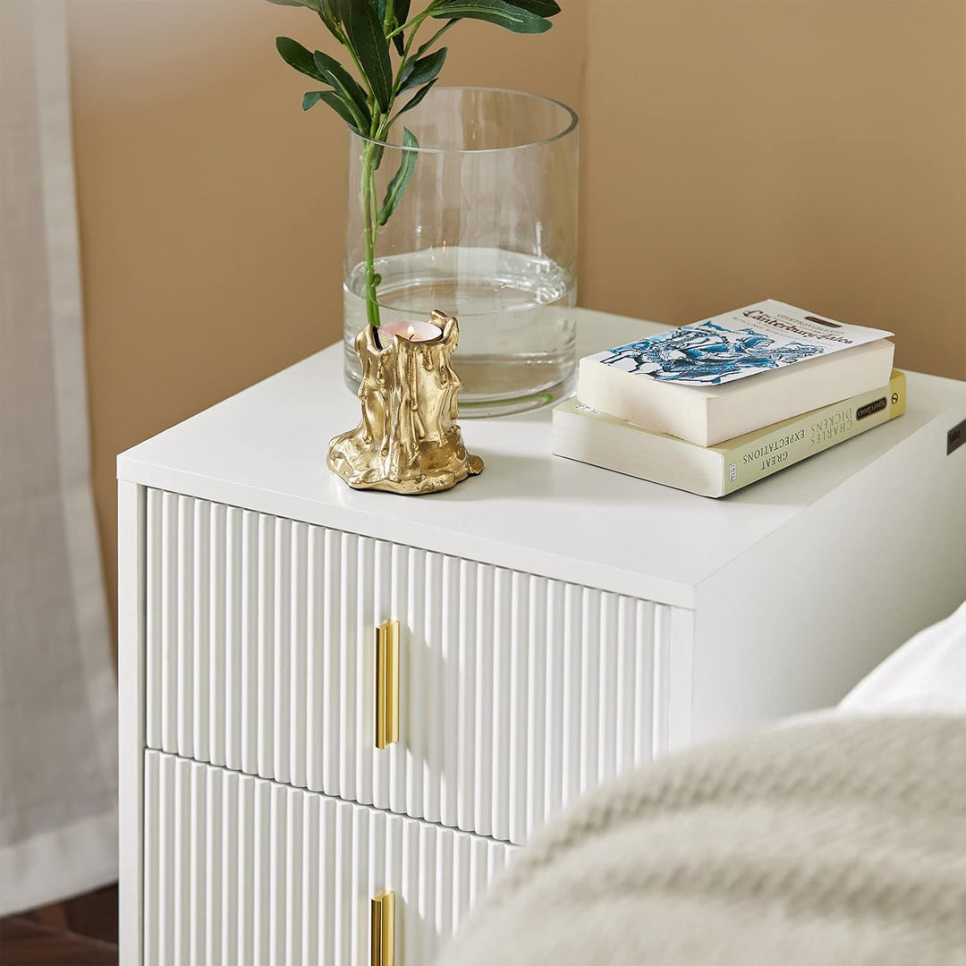 Sengeborde, sæt med 2 styks, natbord med 2 skuffer, moderne sidebord til soveværelse, B40 x D40 x H47 cm, hvid