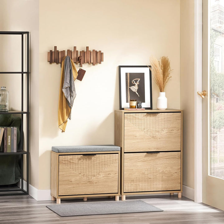 Smalt skoskab i trælook, pladsbesparende, op til 8 par sko, inkl. vippefunktion, 60 × 88 × 24 cm