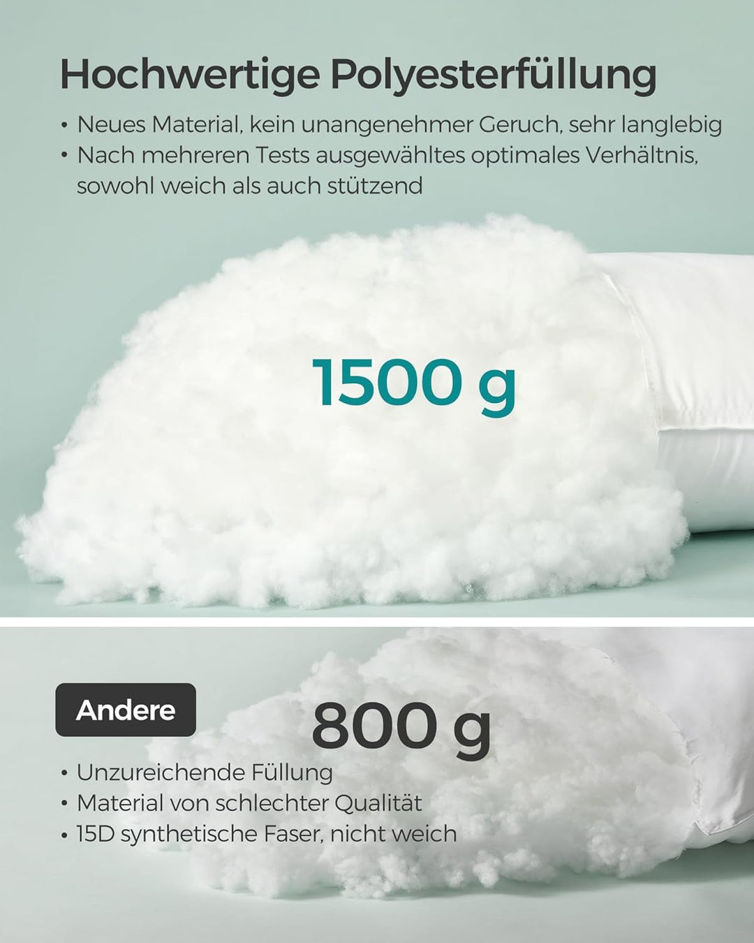 Pude, 80 x 80 cm, fyld 1500 g, blødt betræk i børstet polyesterstof, pude, maskinvaskbar ved 60°, med opbevaringspose, hvid