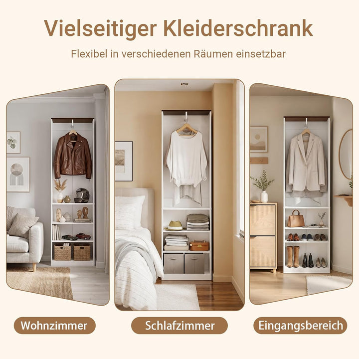 Smalt garderobeskab med tøjstang, 55 × 25 × 187 cm – 3 hylder og justerbar bundhylde