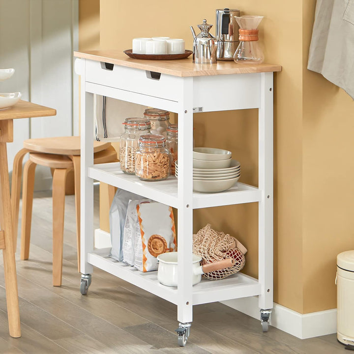 Elegant køkkenvogn i skandinavisk stil, B85 x D39 x H90 cm, hvid