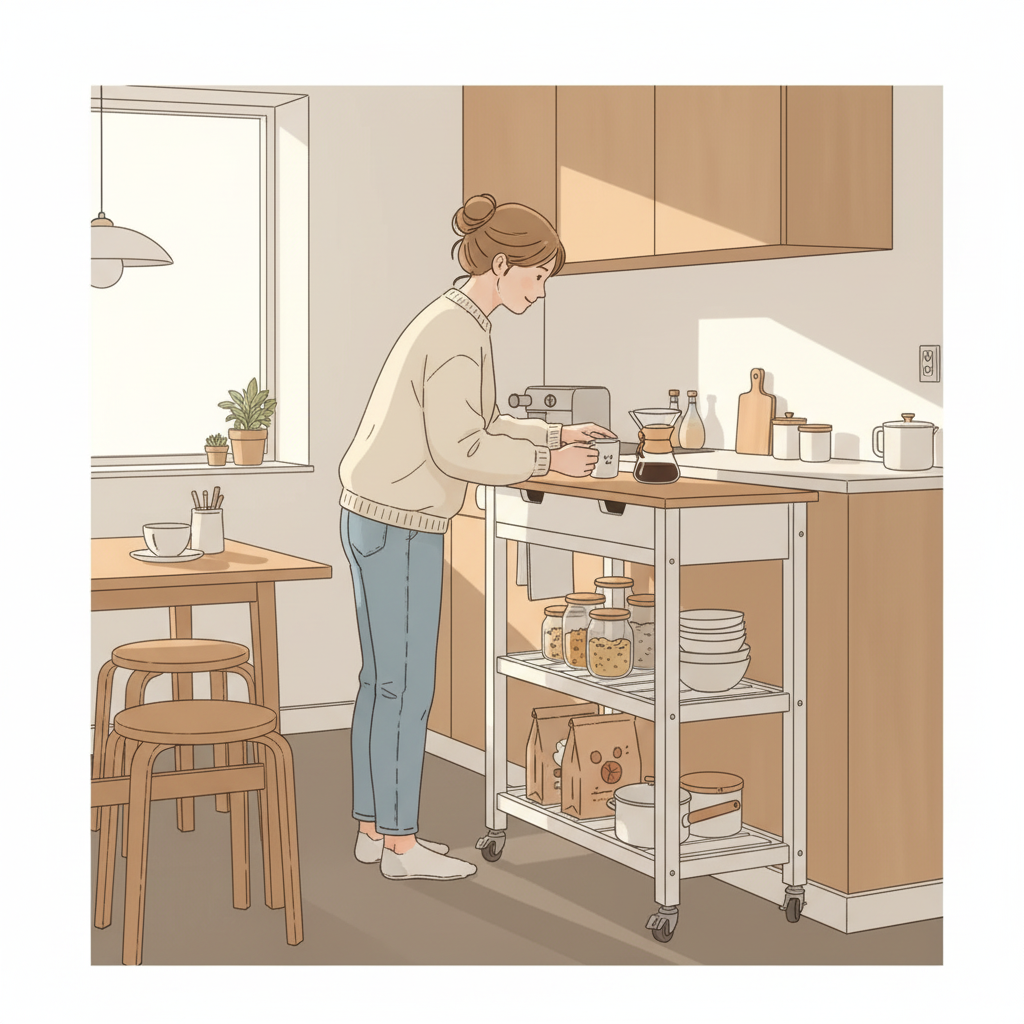 Elegant køkkenvogn i skandinavisk stil, B85 x D39 x H90 cm, hvid