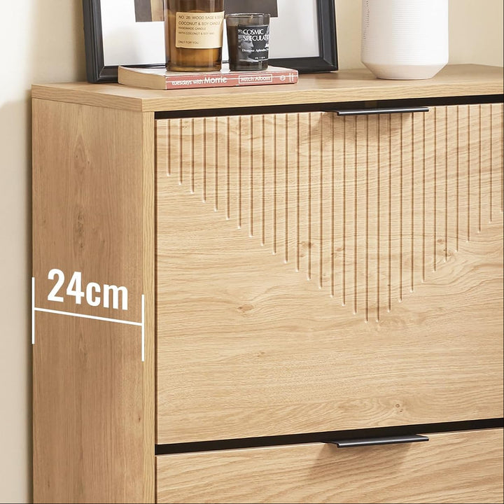 Smalt skoskab i trælook, pladsbesparende, op til 8 par sko, inkl. vippefunktion, 60 × 88 × 24 cm