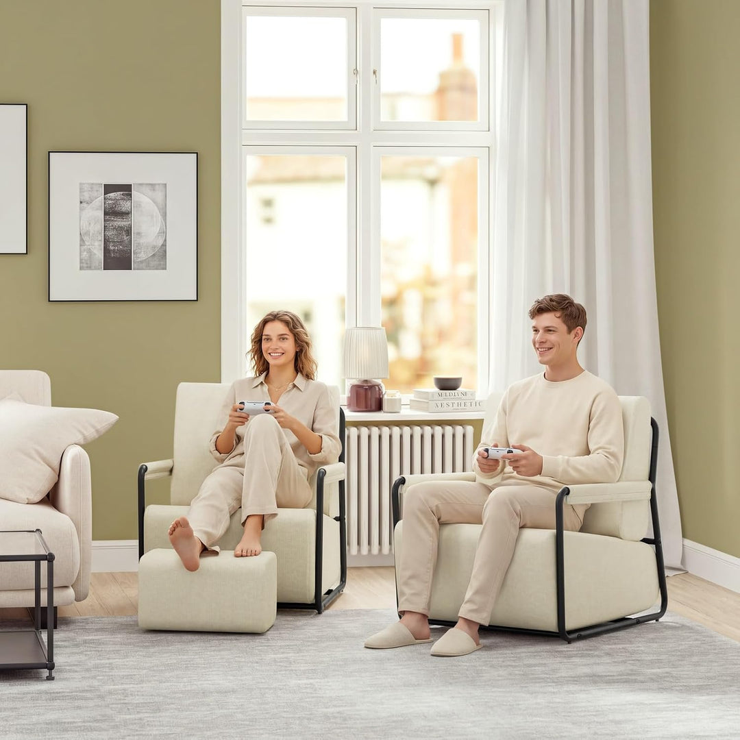Sofa med fodskammel, 30D højelastisk skumfyld, 67 × 74 × 78 cm, beige