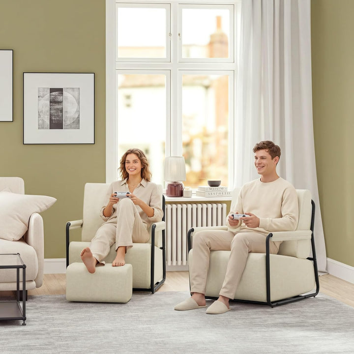 Sofa med fodskammel, 30D højelastisk skumfyld, 67 × 74 × 78 cm, beige
