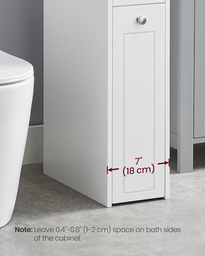 Lille badeværelsesskab, smal badeværelsesopbevaringsenhed, badeværelsesorganisator, fritstående skab til toiletpapir med udtrækkelige skuffer, til små rum, hvid