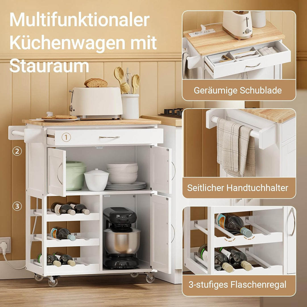 Køkkenvogn med stikkontakt, 75x37,6x86,5 cm, til køkken & kaffehjørne