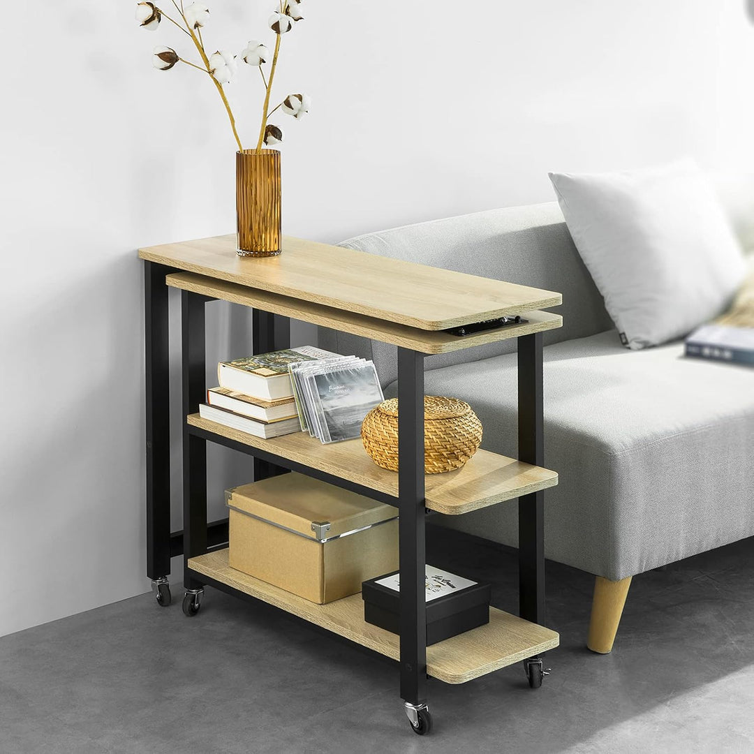 Skrivebord med roterende sidebord, B133 x D30 x H69 cm, industriel stil, naturfarvet