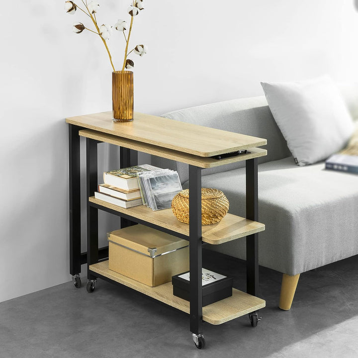 Skrivebord med roterende sidebord, B133 x D30 x H69 cm, industriel stil, naturfarvet