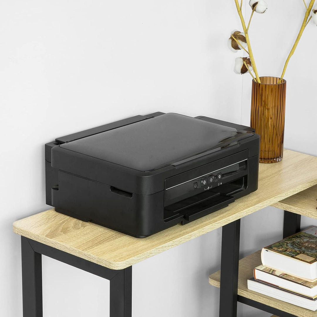 Skrivebord med roterende sidebord, B133 x D30 x H69 cm, industriel stil, naturfarvet