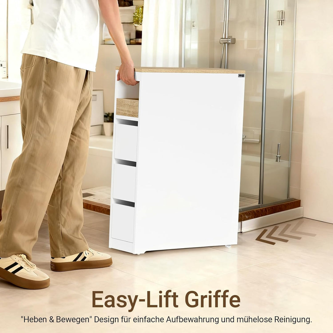 Smalt badeværelsesskab – 20 cm nicheskab med 3 skuffer, kompakt og flytbart til små badeværelser og køkkener, 60 × 20 × 82,3 cm