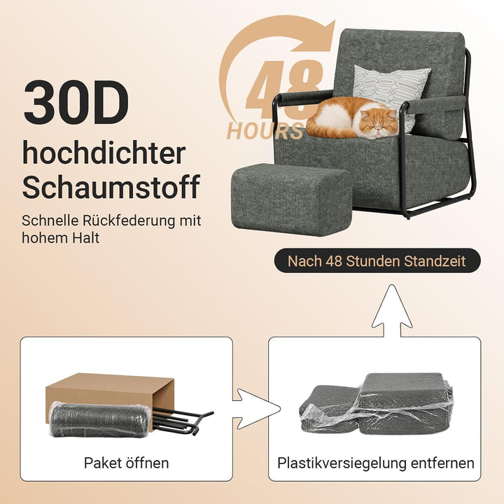 Sofa med fodskammel, 30D højelastisk skumfyld, 67 × 74 × 78 cm, grå