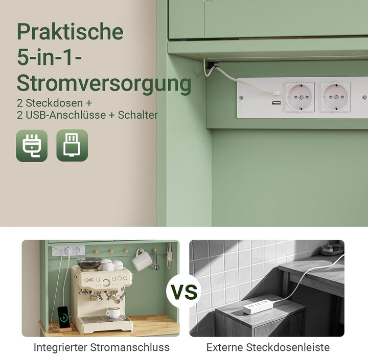 Køkkenreol med 2 stikkontakter og 2 USB-porte – 80 × 40 × 180 cm