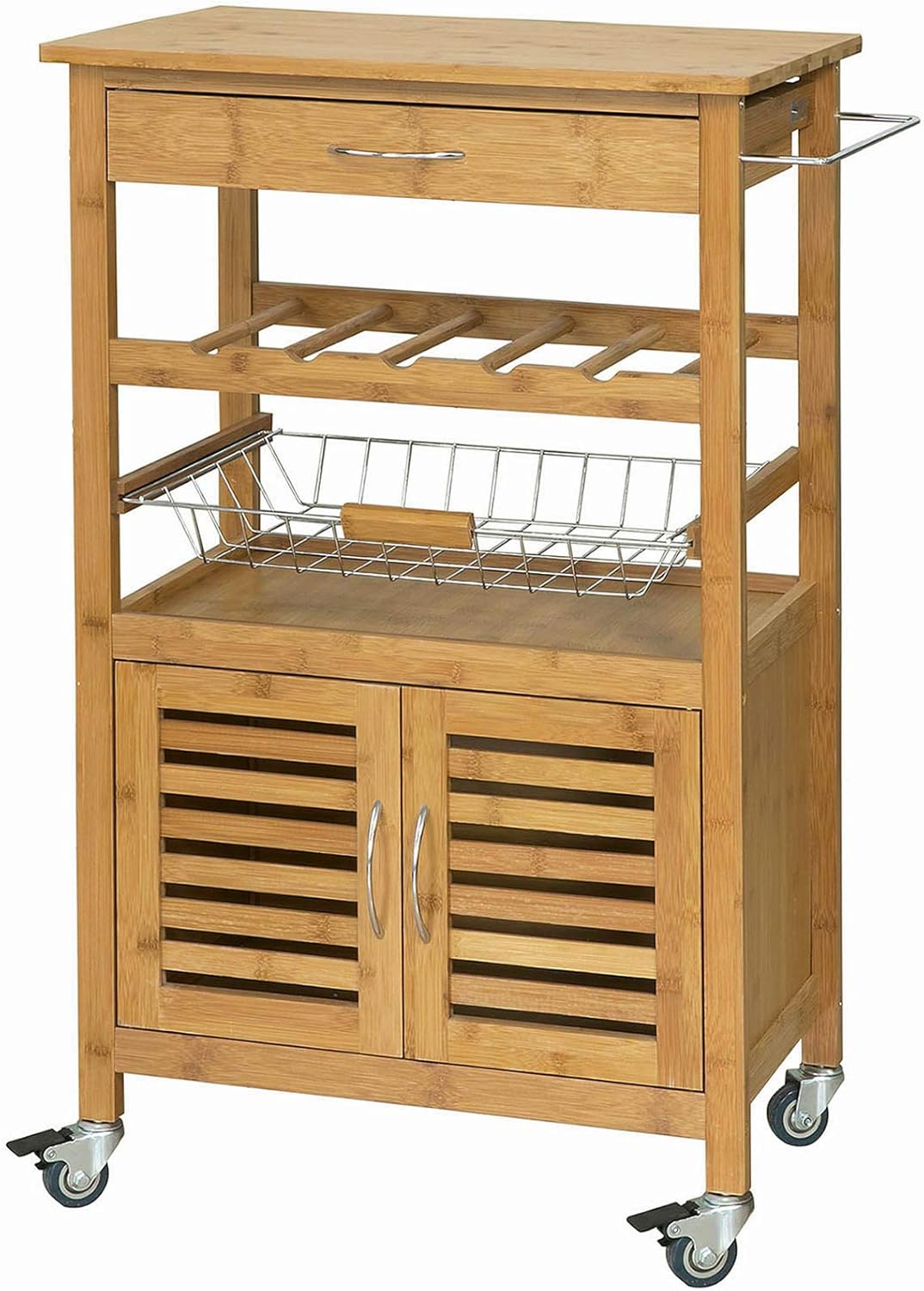 Køkkenvogn i bambus med vinreol, B56 x D36 x H92 cm, naturfarvet