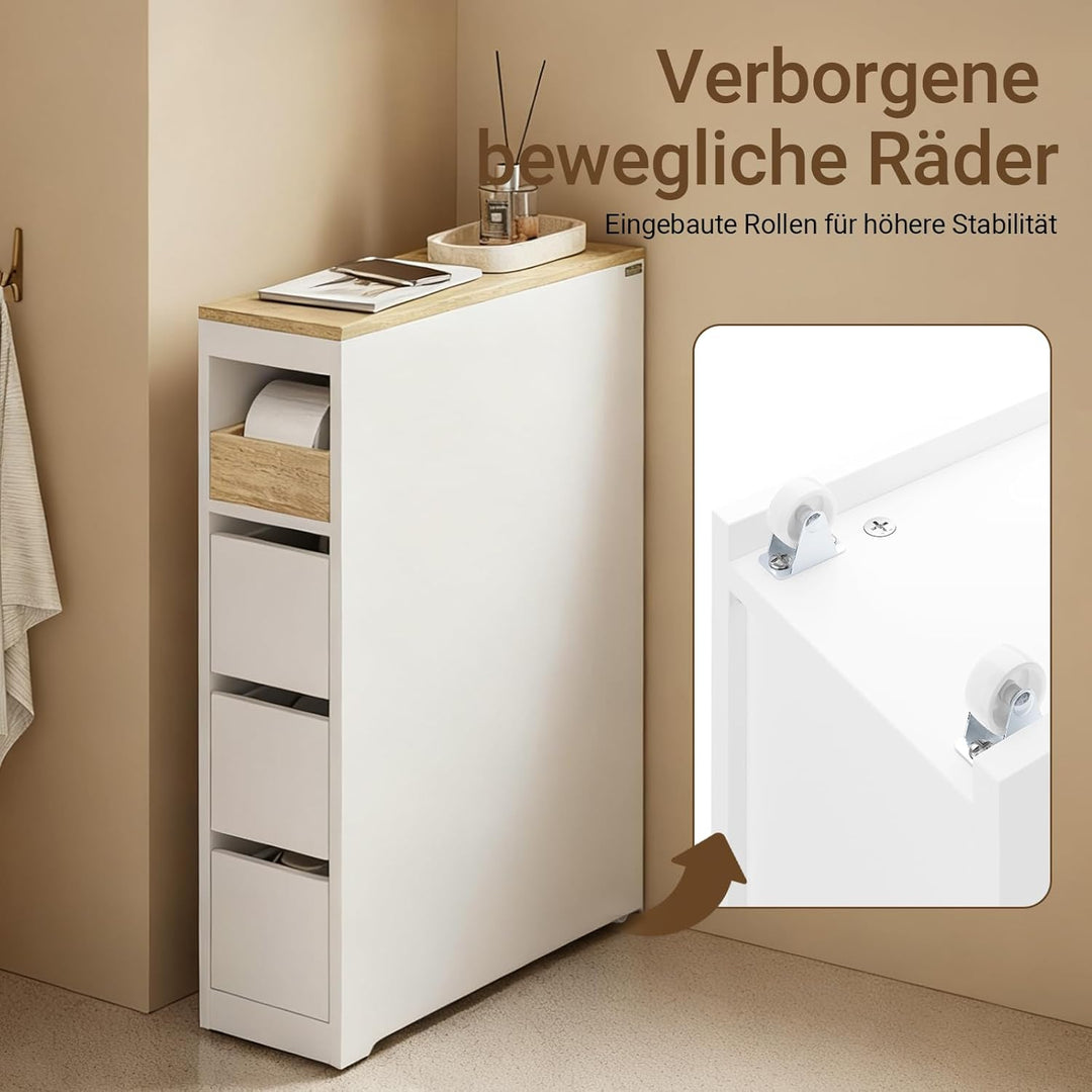 Smalt badeværelsesskab – 20 cm nicheskab med 3 skuffer, kompakt og flytbart til små badeværelser og køkkener, 60 × 20 × 82,3 cm