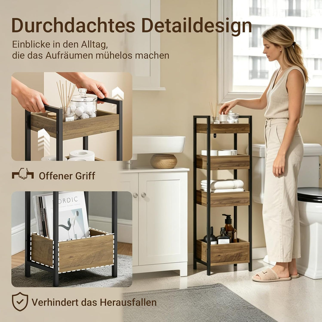 Smalt badeværelsesskab i industrial design – perfekt til små badeværelser