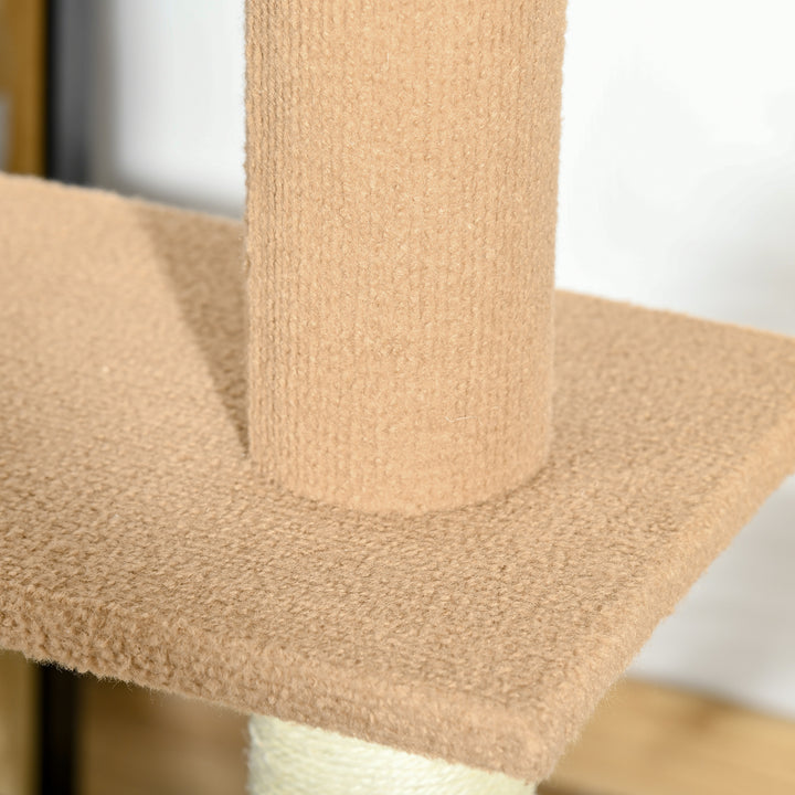 Kradsetræ med loftshøjde, 228-260 cm højdejusterbart kradsetræ, klatretræ til katte med 3 niveauer, kradsetræ til katte, legetræ fra gulv til loft, khaki