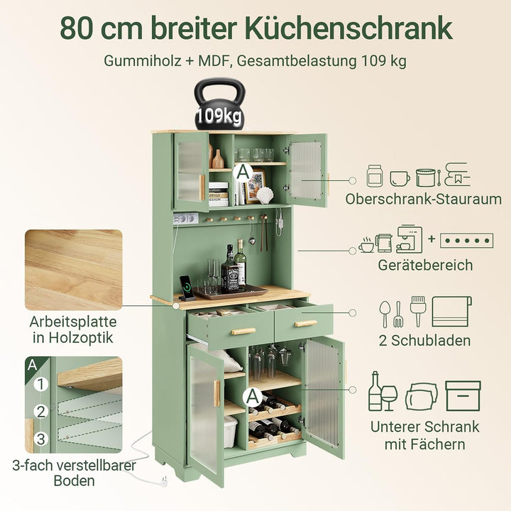 Køkkenreol med 2 stikkontakter og 2 USB-porte – 80 × 40 × 180 cm
