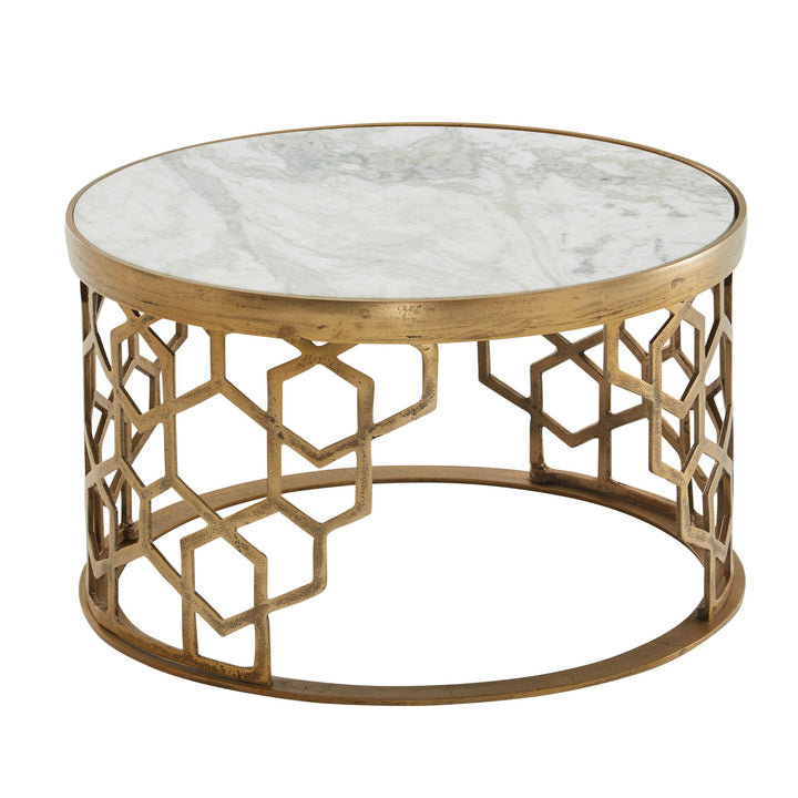 Sofabord, ægte hvid marmor, 60x60x36 cm; sofabord, metal, guld; rundt designerbord til stuen; lille moderne sofabord; sidebord/sidebord til stuen