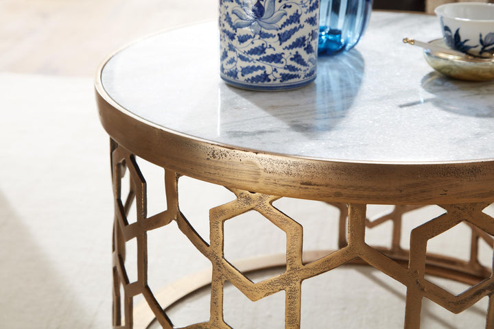 Sofabord, ægte hvid marmor, 60x60x36 cm; sofabord, metal, guld; rundt designerbord til stuen; lille moderne sofabord; sidebord/sidebord til stuen