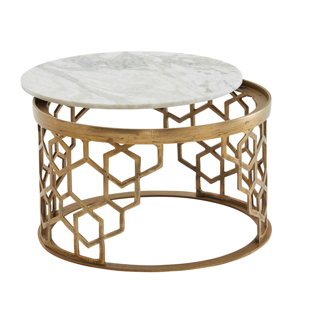 Sofabord, ægte hvid marmor, 60x60x36 cm; sofabord, metal, guld; rundt designerbord til stuen; lille moderne sofabord; sidebord/sidebord til stuen