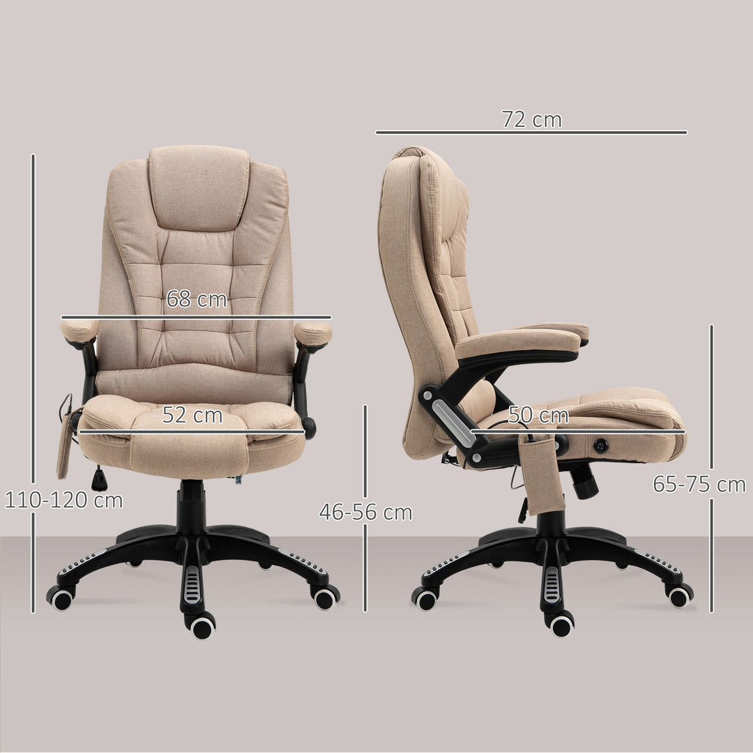 Massagestol med varmefunktion, ergonomisk skrivebordsstol, højdejusterbar, 68l x 72b x 110-120 cm, brun