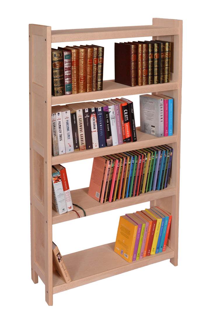 Bogreol i bøgetræ med hele sidepaneler, 5 hylder, 136x50x25 cm