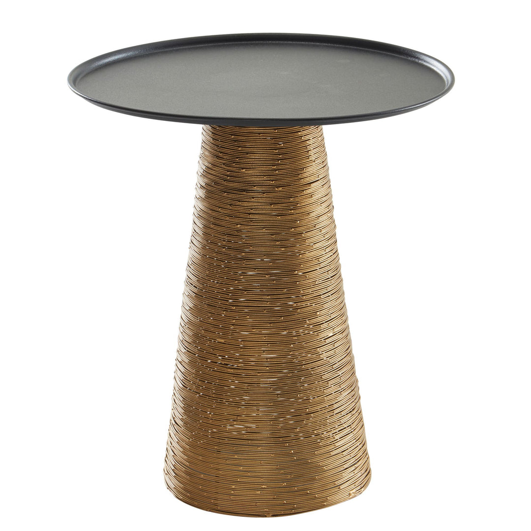 Guldfarvet og sort sidebord, 40x40x45 cm, aluminium, lille rundt metalsofabord, moderne stuebord, højt sofabord